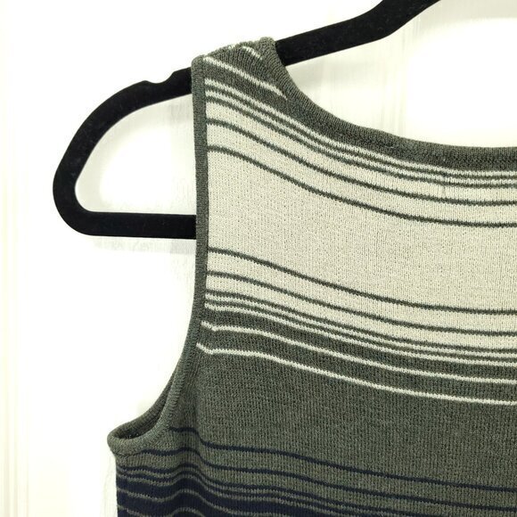 VTG 90s/2000s 100% Wool Knit Boat Neck Top PM Green/Cream/Black Stripe - Picture 9 of 16